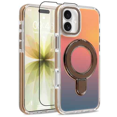 Image of Magnetic for iPhone 17 Case with Stand [Compatible with Magsafe] [Cute Fashion Fluorescent Design] [1 Screen Protector] Slim Translucent Matte Case for iPhone 17 6.3 inch 2025, Desert