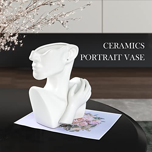 Gdyooshow Face Vases For Flowers Bust Planter Ceramic Head Vase Display Jewelry Rack White 9.84 Inches High Suitable For Placing On The Table Or Shelf (White) #TOP7