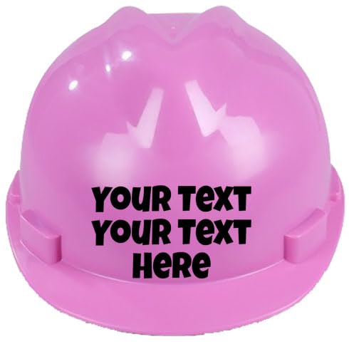 Children's Hard Hat Personalised, Own Wording, Bespoke Kids, Toddler Safety Construction Helmet With Chin Strap One Size Easy Ratchet Handle Adjustment 1-12 Years Approx (Pink)