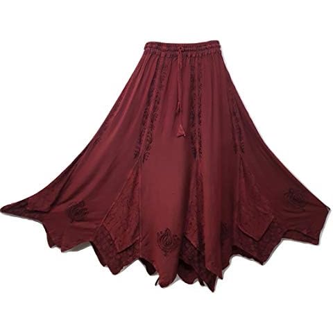 Doorwaytofashion Ladies Maxi Skirt Medieval Handkerchief Hem Embroidered One Size 14 16 18 20 22 (Burgundy) Cover