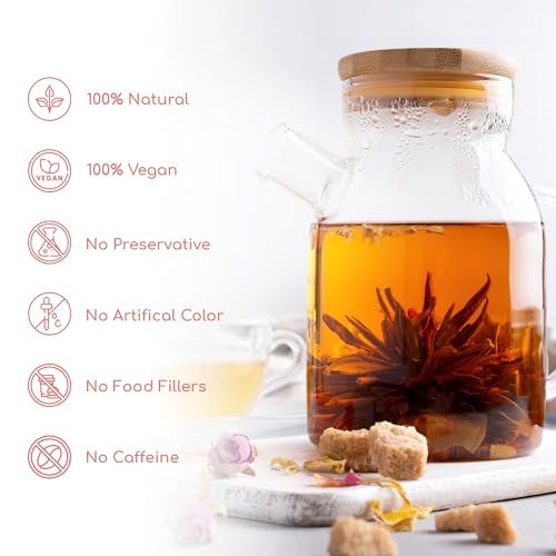 Image of FreshDrinkUS, Premium 15 Flowering Tea Balls - Green Tea, Lily, Jasmine, Rose, Gomphrena & More - Beautiful Hand-Tied Blooming Teas for Relaxation & Wellness - Caffeine-Free. Ideal Gift for Tea Lovers