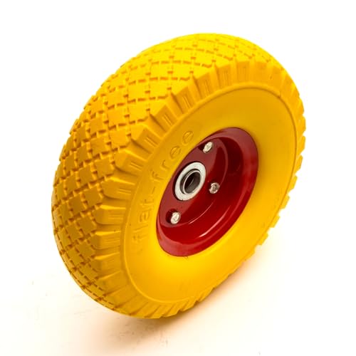 10 Inch Heavy Duty 3.00-4 Complete Wheel Solid PU Tyre Offset Hub 20mm Bore Bearings Yellow/Red 150kg Capacity Sack Truck Hand Cart Trolley 2 10 Inch Heavy Duty 3.00-4 Complete Wheel Solid PU Tyre Offset Hub 20mm Bore Bearings Yellow/Red 150kg Capacity Sack Truck Hand Cart Trolley - Image 2