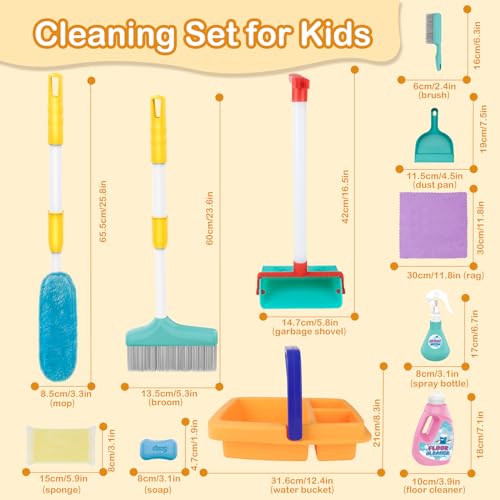 deAO Kids Cleaning Set 16 Pcs Toddlers Housekeeping Pretend Play Children Kit Toy Cleaning Set Kids House Cleaning Tools Set for Ages 3+ Christmas Birthday Gift for Girls Boys