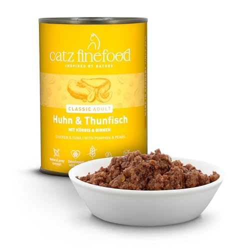 catz finefood N° 25 Huhn & Thunfisch Feinkost Katzenfutter nass, verfeinert mit Kürbis & Hagebutte, 6 x 400g Dosen