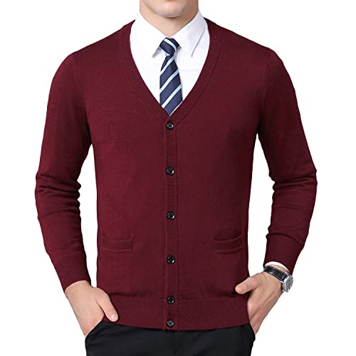 Cardigan homme en laine mélangée bordeaux S, un gilet ajusté col en V chic et confortable