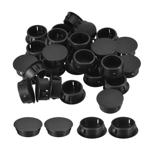 Image of uxcell 1-3 /32 inch Plastic Hole Plugs, 26Pcs Flush Type Panel Round Snap in Fastener Knockout Locking Plugs for Furniture Insert End Caps Panels, Black