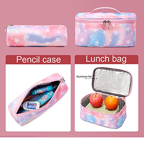 JiaYou School Backpack Sets 3pcs Stars Prints Daypack For Teens Girls Primary School Students(Blue Stars,22 Liters)3