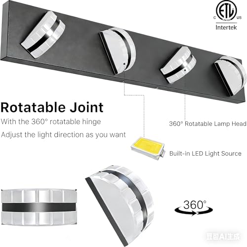Image of Rotatable LED Bathroom Vanity Light 4-Light 27 inch Black Dimmable ETL