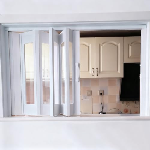 Fenetre Fenêtre Coulissante Pliante en PVC avec Vitrage Acrylique, Porte Accordéon avec Rail Supérieur en Aluminium et Roulette en ABS(65x30cm/26x12in)