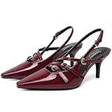 Susanny Burgundy Slingback Kitten Heels for Women Dark Red Closed Pointed Toe Strappy Dress Pumps Comfortable Stiletto Low Heels Sexy Buckle Dressy Slip On Shoes for Wedding Bridal Party Work 8