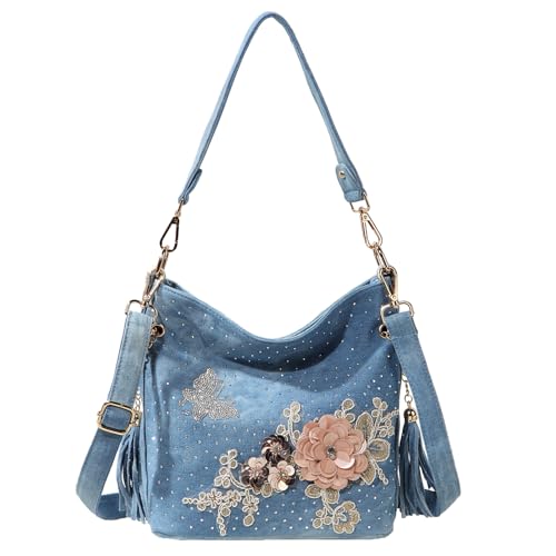 iPinee Denim Handbags for Women Top Handle Jean Purses and
