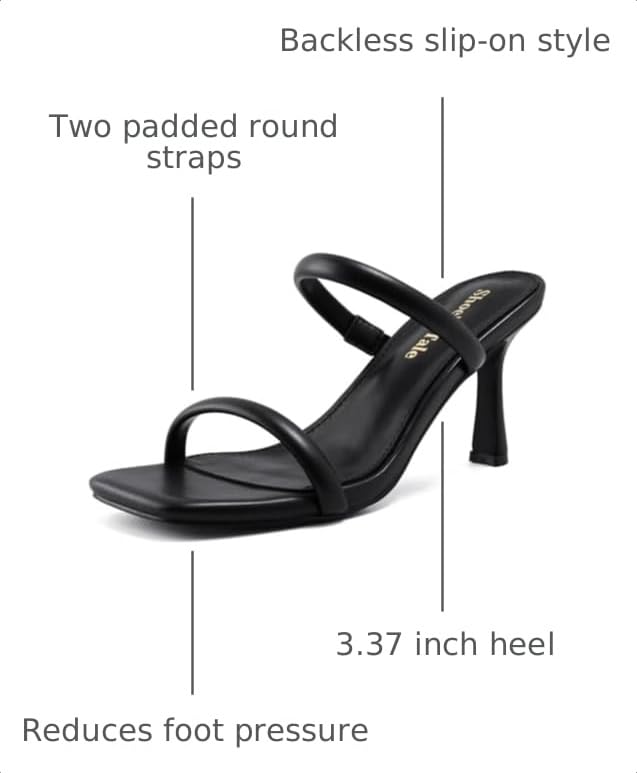 Image of Shoe'N Tale Women's Strappy Heels Kitten Heeled Mules Two Straps Square Open Toe Slip On Sandals