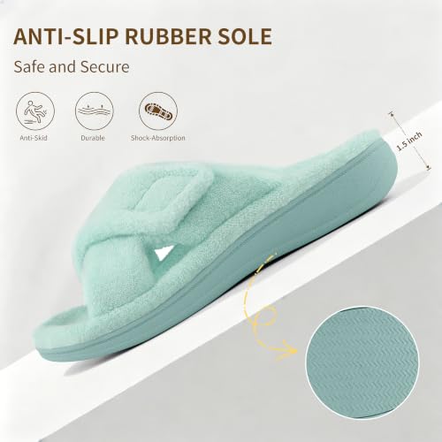 Image of BCSTUDIO Women's Orthopedic House Fuzzy Slippers with Arch Support | Plantar Fasciitis Relief Orthotic Furry Slippers, Open Toe, Cross-Band, Non-slip Sole, Machine Washable, Indoor Outdoor