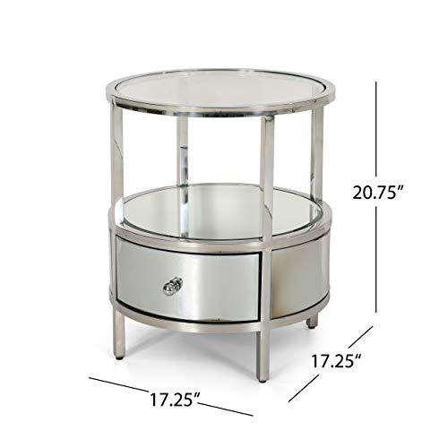 Christopher Knight Home 308863 Cytheria Modern Round End Table With Tempered Glass Drawers And Stainless Steel Frame thumb #2