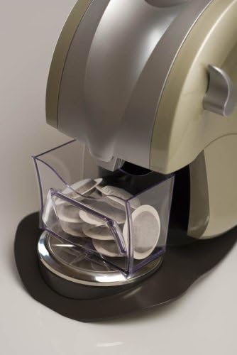 Close-up of the Malongo EXP 240's used pod container, filled with several used coffee pods.