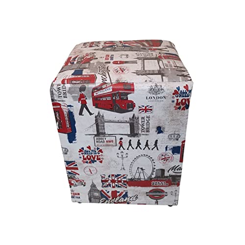 Puff Sem Baú Quadrado Decoração Courino Estampado Banqueta (Inglaterra)