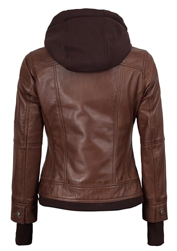 Image of Womens Leather Jacket with Detachable Hood - Real Lambskin Bomber Jacket Thumbholes Women