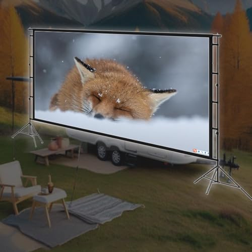 Pantalla de proyector grande para exteriores con soporte, pantalla de video portátil con bolsa de transporte 100" 150" plegable para cine en casa y jardín (60 pulgadas) miniatura 2