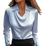 Tenue décontractée pour femme avec col bénitier en satin avec design plissé sur le devant, manches longues, assure un port agréable
