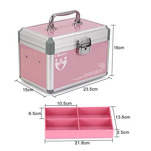 Ollieroo Small Medication Lock Box with Key Lockable Medicine Box Organizer Pink First Aid Box for Medical Supplies 9.36(L)×6.05(W)×6.24(H) inch