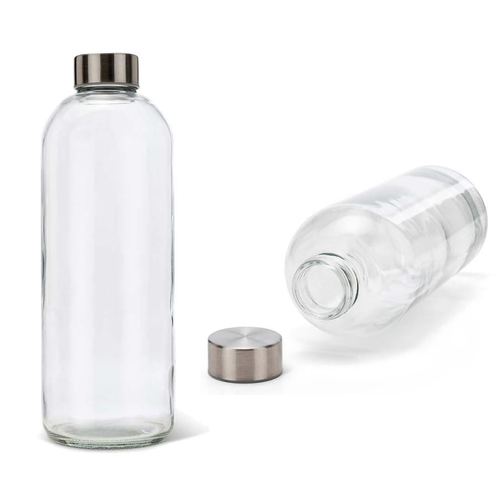 Bottiglie In Vetro Eos Da 1L - Set Da 6, Con Tappo Argento, Per Acqua E Bevande - Foto 4