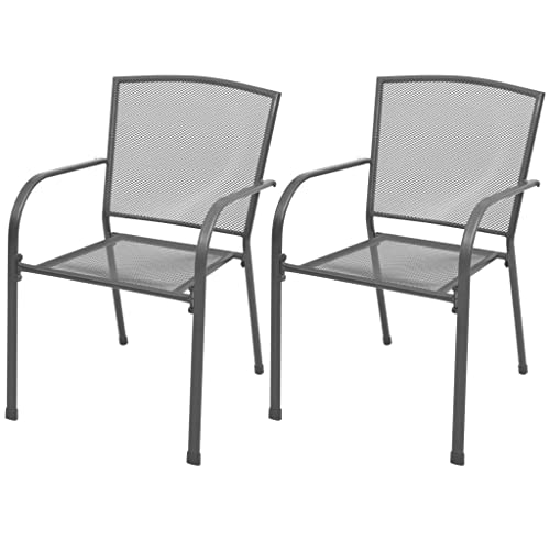 vidaXL 2X Gartenstuhl Stapelbar Streckmetall Stuhl Essstuhl Esszimmerstuhl Stühle Metallstuhl Balkonstuhl Stapelstuhl Terrasse Garten Stahl Grau