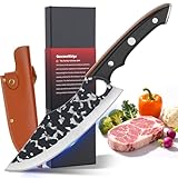 Chef Knife with Sheath, Upgraded Finger Groove Design Kitchen Knive, Japanese Knife for Cooking, Chopping. Sharp Meat Cleaver for Meat Cutting Outdoor Cooking BBQ, Butcher Knife for Balance & Control