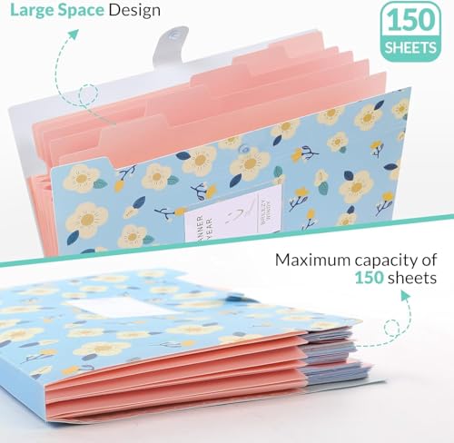 Image of Corslet Expanding Floral File Folder Organizer with 6 Pockets, A4 Document Holder for Office & Home Use, Durable File Folder for Paper Storage