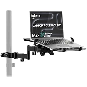 WALI Soporte de poste para laptop, soporte ajustable para portátil de 10″-15.6″, soporte de monitor de movimiento completo 2 en 1 con bandeja extraíble, VESA 75×75 o 3.937×3.937 in, soporta hasta 15.4