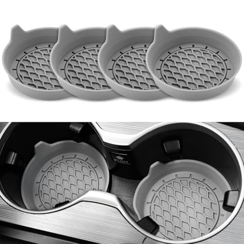 CWCHUHAI 4 Pezzi Sottobicchieri Auto per Renault Captur, Sottobicchiere Auto in Silicone, Antiscivolo per Portabicchieri Dell'auto,Grey