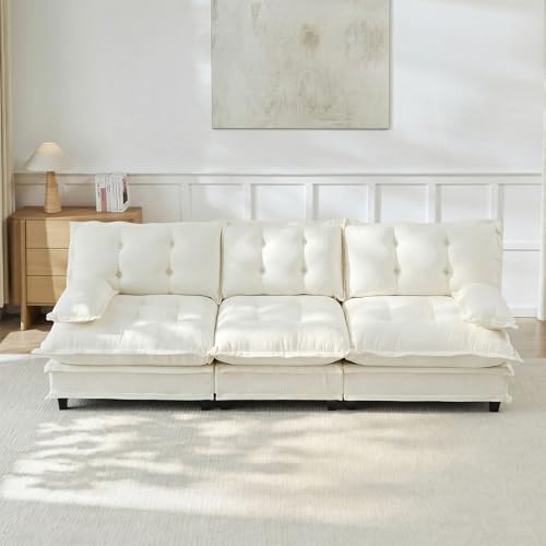Image of 107 inch Sectional Couches for Living Room, Beige 3 Seater Modern Chenille Deep Seat Sofa Set, Salas para Casa, High Back Cloud Couch Modular Sectional Sets