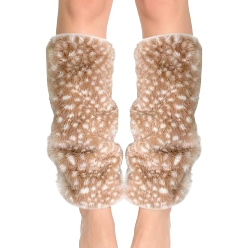 Generisch Calentadores de piernas mullidos, 1 par de medias cálidas y mullidas - Elásticas marrones lindas con estampado de ciervo grueso | Para tobillos, Halloween, Navidad, disfraz, cosplay, ropa y