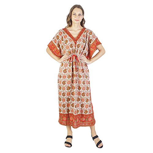 Womens Dress Long Kaftan Plus Size Kaftan Dress Tunic Long Maxi Kimono Caftan Gown Nightdress Beach Party Casual Beach Dress Floral Sleep Loungewear Women Casual Dress V Neck Loose Caftan Multi-6