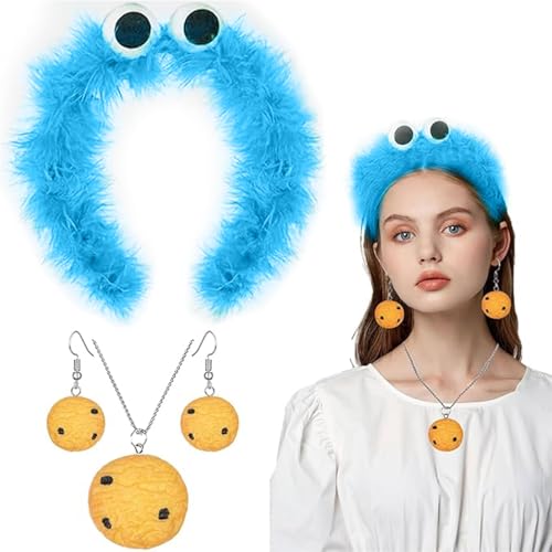 YCWSSB Diadema de monstruo de las migajas, diadema con ojos, collar de galleta, accesorio para mujer, carnaval, disfraz de Halloween