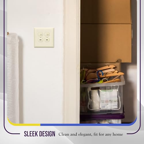 Image of ENERLITES Double Duplex Receptacle Cover, Two Gang Outlet Wall Plate, Oversized 2-Gang 5.5 inch x 5.5 inch, Unbreakable Polycarbonate Thermoplastic, UL Listed, 8822O-LA, Light Almond
