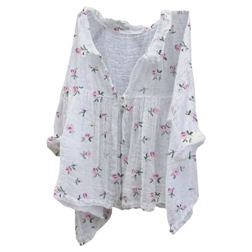 Musselin Bluse Damen Große Größen, Leinenbluse Leinen Shirt Leinenhemd Langarm Tshirt V Ausschnitt Bluse Tunika Große Größen Oberteile...