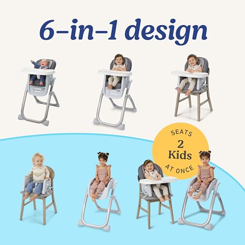 Image of Graco DuoDiner DLX Highchair, 6 Stages of Use - Infant to Baby High Chair, Infant to Toddler Booster Seat, Youth Stool, 5 Adjustable Height Positions, Lilac Mod