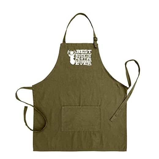Best Buckin' Griller Ever Deer Hunting Redneck Gag Gift Funny Apron for Kitchen BBQ Barbecue Cooking Baking Grilling Bacon Two Pocket Apron for Country Chef Deer Hunter Venison Apron Military Olive Green