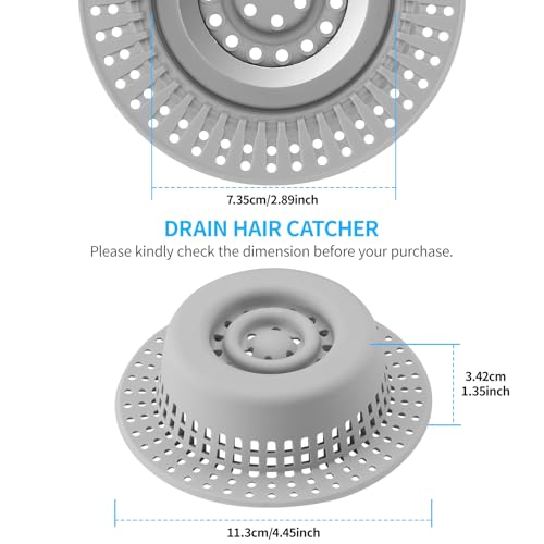 Shower Drain Hair Catcher, Bathtub Drain Cover Hair Trap Strainer Upgraded Protector with Silicone & Stainless Metal Designed for Pop-Up and Regular, Effective Without Slowing Drainage
