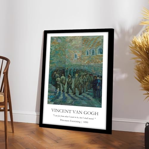 Image of Waltractive Vincent Van Gogh Paintings Framed Poster with Beautiful Quotes - Available in 33x22 and 48x33 CM - Classic Art Poster with sleek Black Frame - Elegant Home and Office Decor (Prisoners Exercising, 13x19 Inch, Framed)