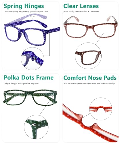 Image of Eyekeppe 4 Pack Polka Dots Reading Glasses Stylish Design Readers for Women Reading +3.00