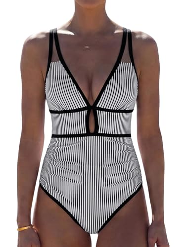Image of popvil Women One Piece Swimsuit 2026 Tummy Control Sexy Cutout Neon Color Block Bathing Suit Slimming Adjustable Swimwear