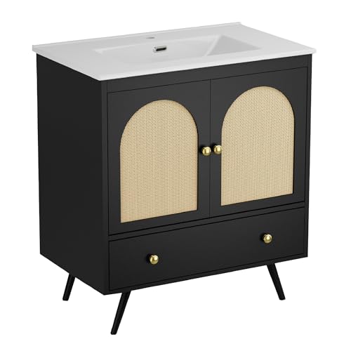 Findepot 30" Rattan Bathroom Vanity with Ceramic Sink for One