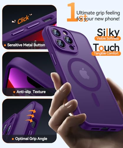 Image of CANSHN Magnetic Compatible with iPhone 13 Pro Max Case, Upgraded [Full Camera Protection] [Compatible with Magsafe] [Translucent Matte] Shockproof Protective Phone Case Cover 6.7 Inch - Deep Purple