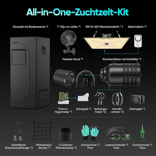 Zelsius Growzelt "MyHomeGrow" Grow tent | Indoor Growbox | schwarz grün | Growroom Growschrank Darkroom Pflanzenzelt Gewächshaus Zuchtzelt (200 x 200 x 200 cm) 2 Zelsius Growzelt "MyHomeGrow" Grow tent | Indoor Growbox | schwarz grün | Growroom Growschrank Darkroom Pflanzenzelt Gewächshaus Zuchtzelt (200 x 200 x 200 cm) – Bild 2