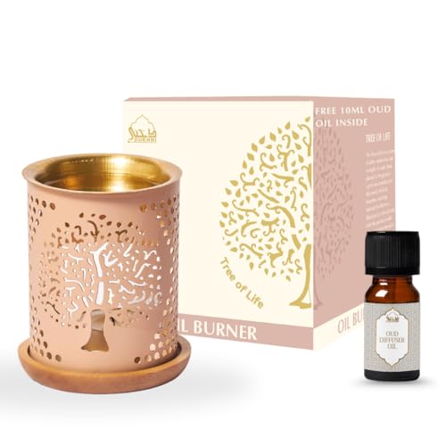 Dukhni Tree of Life Oil Burner | Brass burner with candle | Use this diffuser with essential oil & diffuser oils | Relax with home aromatherapy for stress relief, meditation and home fragrance