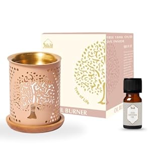 Dukhni Tree of Life Oil Burner | Brass burner with candle | Use this diffuser with essential oil & diffuser oils | Relax with home aromatherapy for stress relief, meditation and home fragrance