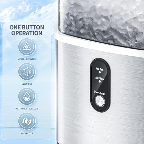 Antarctic Star Nugget Ice Maker Countertop, Chewable Nugget Ice Machine with One-Touch Operation, Self Cleaning, Fast Ice Making 34Lbs/24H, for Office/Home/Bar, Silver