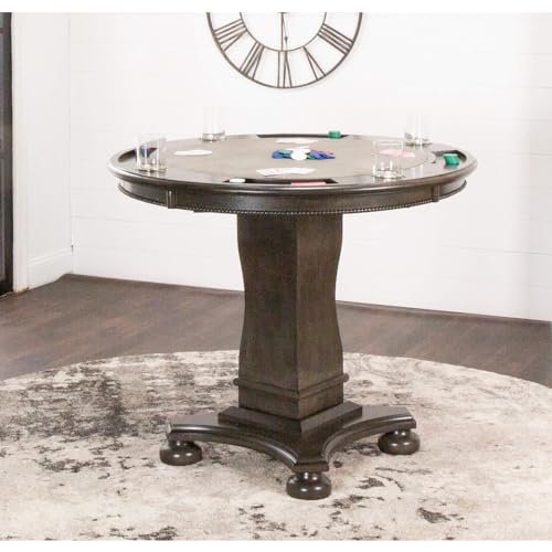 425roundcounterheightdiningchessandpokertablereversible3in1gametopdistressedgraywood Urban Country Home Decor 425 round counter height dining chess and poker table reversible 3 in 1 game top distressed gray wood urban country home decor