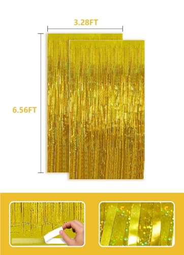 Image of Gold Birthday Party Decorations Beauty Booth Photo Backdrop Curtain Streamers Tinsel Accessories 50th Happy Anniversary 2 Pack